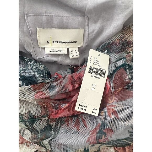 NWT Anthropologie High-Low Tulle Maxi Skirt 10 Floral Mesh Pink Green $160 - Picture 6 of 7